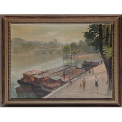 Mykola Vasyl Krychevsky, View of the Seine, Oil Painting