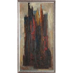 Edith Montlack, Towering City, Oil Painting