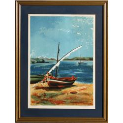 Eduardo Vial-Hugas, Untitled - Boat on Shore, Lithograph