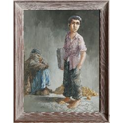 William Weintraub, Newspaper Boy, Gouache Painting