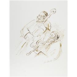 Ira Moskowitz, Two Double Bass Players, Ink Drawing