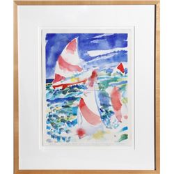 Fred Mitchell, Sailing, Watercolor Painting