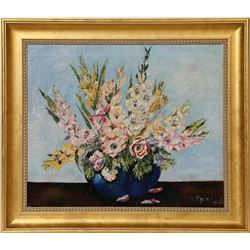 G. Myers, Flowers in Blue Vase, Oil Painting