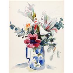 Eve Nethercott, Flowers in Blue Pitcher (P1.8), Watercolor Painting
