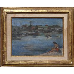 Moses Soyer, Girl Seated by the Water, Oil Painting
