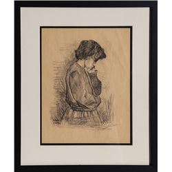 Raphael Soyer, Pensive Girl, Charcoal Drawing