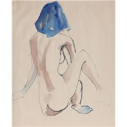 Raphael Soyer, Seated Nude 5, Watercolor Painting