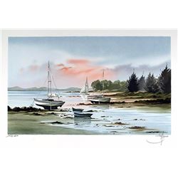 Steffano, Sailboats in Cove, Lithograph