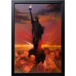Yamagata, Statue of LIberty (Color), Pencil and Pastel Drawing with Collage