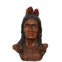 Native American Bust, Painted Plaster Sculpture