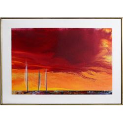 Ted Lownik, Sailboats at Sunset, Oil Painting