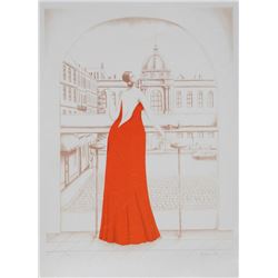 Branko Bahunek, In the Cafe (Red), Lithograph