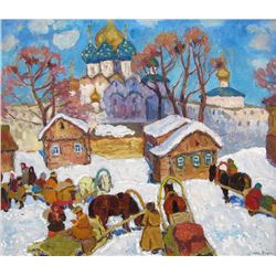 Moisey Kogan, Village in Winter, Oil Painting