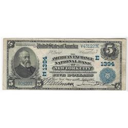 1902 $5 National Currency New York City Bank Note