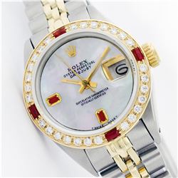 Womens Rolex Two-Tone Baguette Ruby DateJust Wristwatch