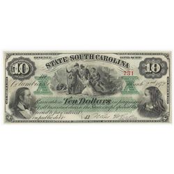 1872 $10 State of South Carolina Bond Scrip Note