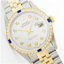 Mens Rolex Two Tone Sapphire and Diamond Datejust Wristwatch