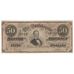 1864 $50 The Confederate States of America Note