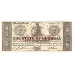 1862 $5 The State of Georgia Milledgeville Note
