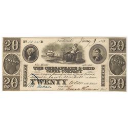 1841 $20 The Chesapeake & Ohio Canal Company Obsolete Note
