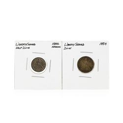 1854 Arrows Liberty Seated Half Dime and 1854 Liberty Seated Dime Coin Set