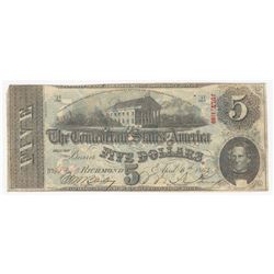 1863 $5 The Confederate States of America Note