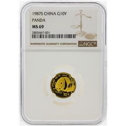 1987-S 10 Yuan China Panda Gold Coin NGC MS69
