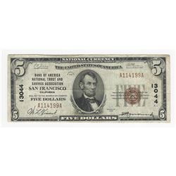 1929 $5 San Francisco California National Currency Note