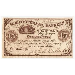 1863 15 Cents W.H. Cooper & Co. Bankers Obsolete Note