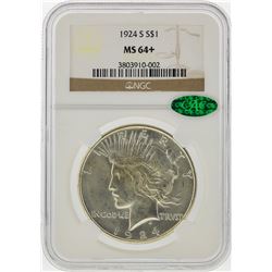 1924-S $1 Peace Silver Dollar Coin NGC Graded MS64+ CAC