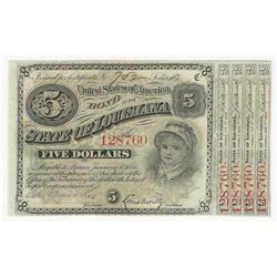 1875/8 $5 State of Louisiana Baby Bond Obsolete Note