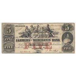 1854 $5 The Farmers and Merchants Bank Obsolete Bank Note