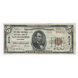 1929 $5 San Francisco California National Currency Note