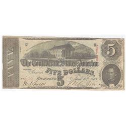 1863 $5 The Confederate States of America Note