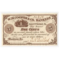 1863 5 Cents W.H. Cooper & Co. Bankers Obsolete Note