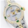 Image 1 : Womens Rolex Two-Tone Baguette Diamond And Emerald DateJust Wristwatch