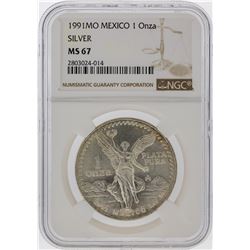 1991-MO Mexico 1 Onza Libertad Silver Coin NGC MS67