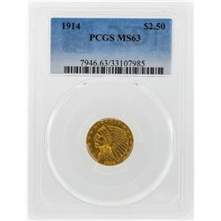 1914 $2 1/2 Indian Head Quarter Eagle Gold Coin PCGS MS63