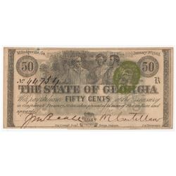 1863 50 Cents The State of Georgia Obsolete Bank Note Rare Back