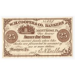 1863 25 Cents W.H. Cooper & Co. Bankers Obsolete Note