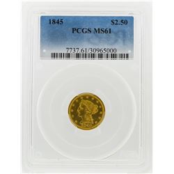 1845 $2 1/2 Liberty Head Quarter Eagle Gold Coin PCGS MS61