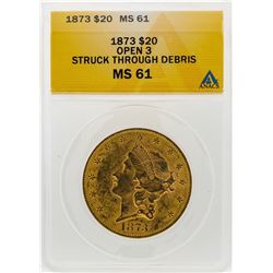 1873 $20 Liberty Head Double Eagle Gold Coin ANACS MS61 Open 3