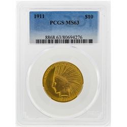 1911 $10 Indian Head Eagle Gold Coin PCGS MS63