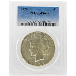 1928 $1 Peace Silver Dollar Coin PCGS Graded MS64+