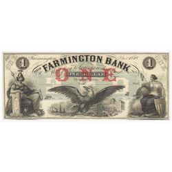 1800s $1 The Farmington Bank Obsolete Bank Note