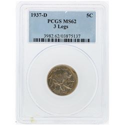 1937-D 3 Legged Buffalo Nickel PCGS Graded MS62