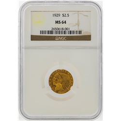 1929 $2 1/2 Indian Head Quarter Eagle Gold Coin NGC MS64