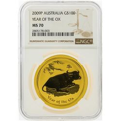 2009P $100 Australia Lunar Year of the Ox Gold Coin NGC MS70