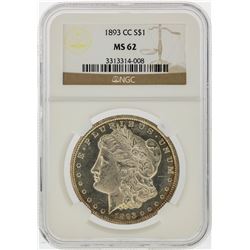 1893-CC $1 Morgan Silver Dollar Coin NGC Graded MS62