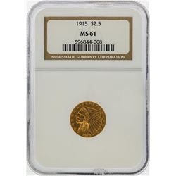 1915 $2 1/2 Indian Head Quarter Eagle Gold Coin NGC MS61